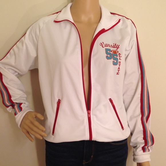 RUE 21 WARM UP JACKET LARGE WHITE RED AND TEAL - Picture 8 of 9